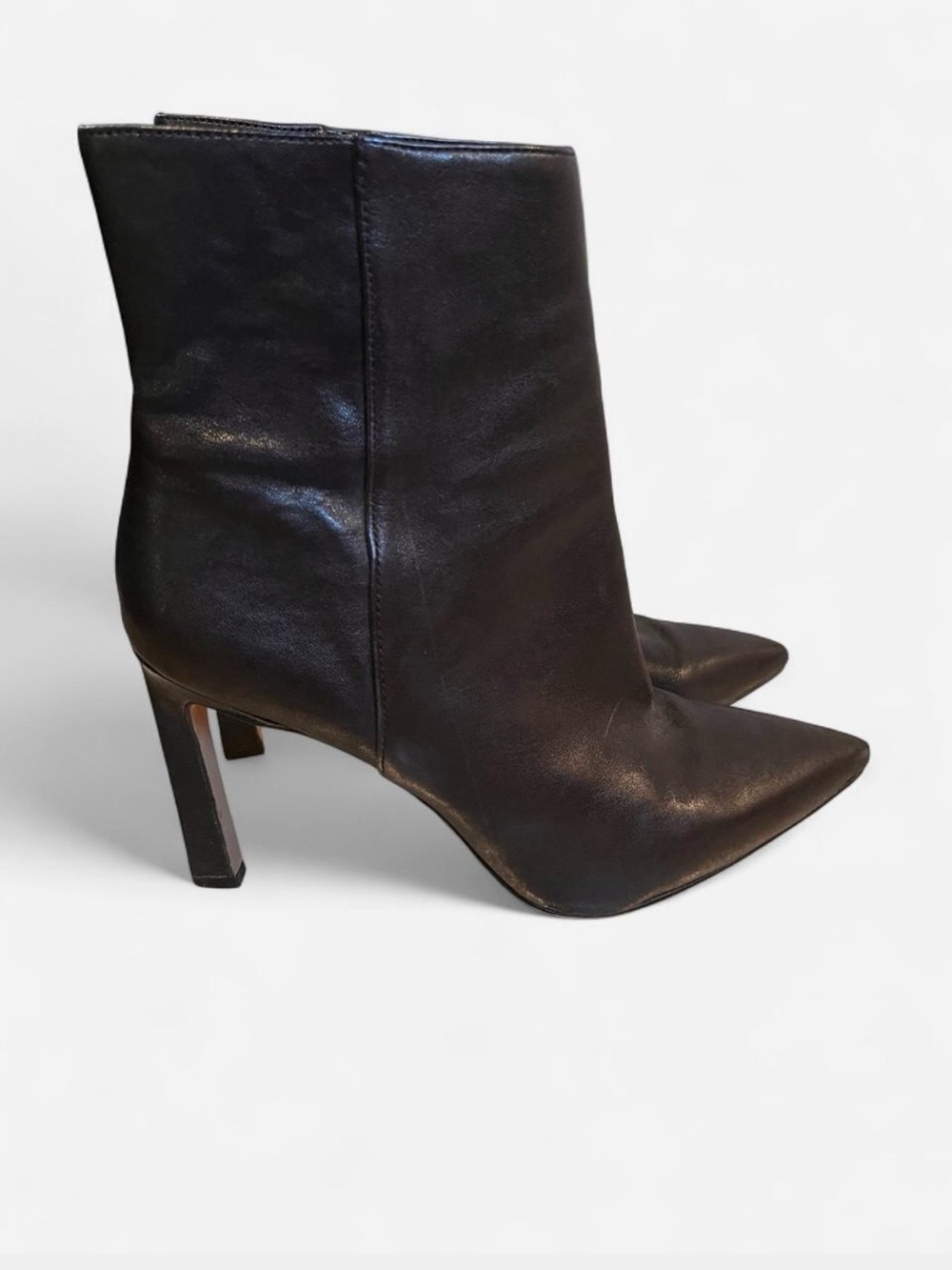 Vince Camuto Pointed Toe Black Leather Heeled Ankle Boots